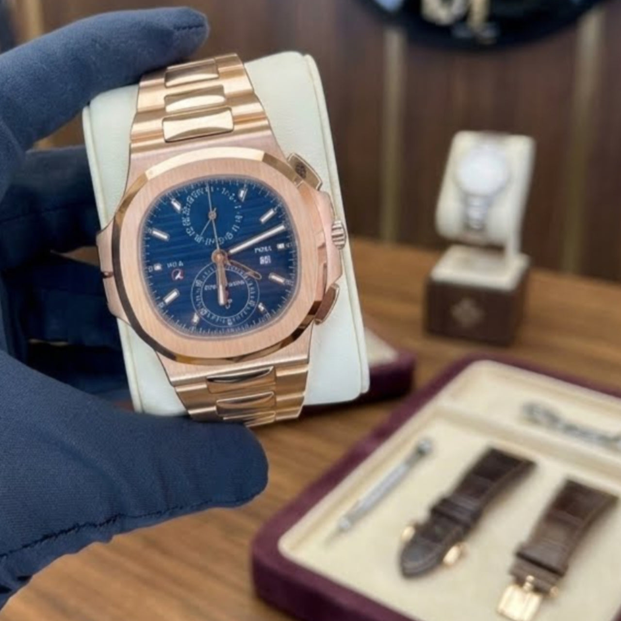 Nautilus Rose Gold Blue Dial Watch